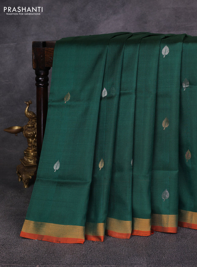 Green & Orange Pure Uppada Silk - Zari Buttas
