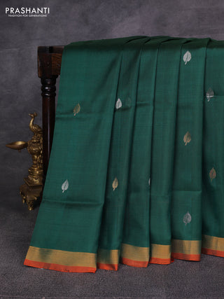 Green & Orange Pure Uppada Silk - Zari Buttas