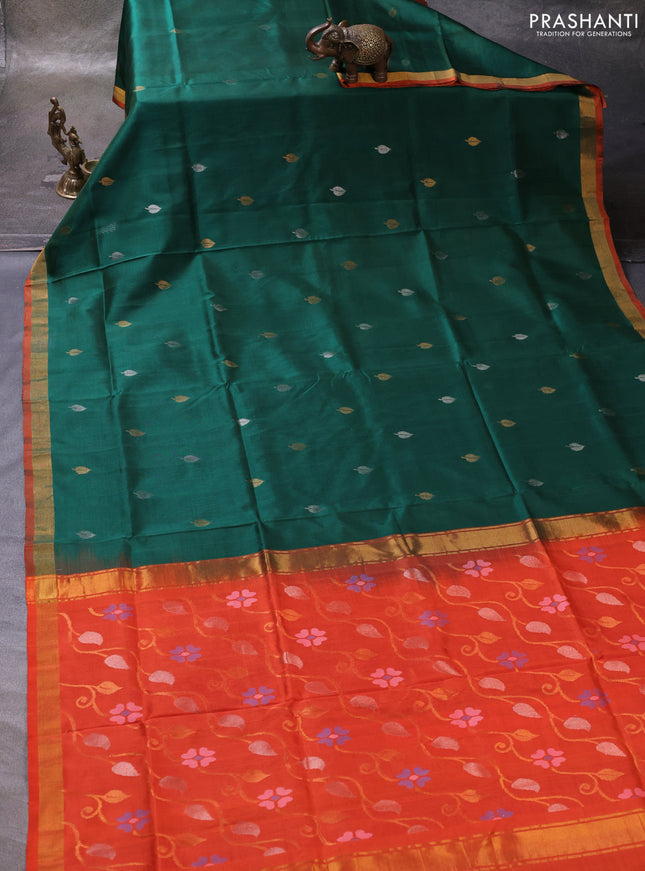 Green & Orange Pure Uppada Silk - Zari Buttas
