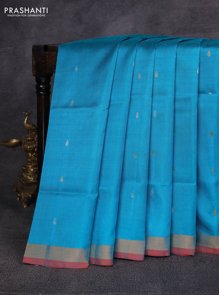 Teal Blue & Orange Pure Uppada Silk - Jamdani Design