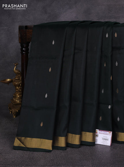 Bottle Green Pure Uppada Silk - Jamdani Design