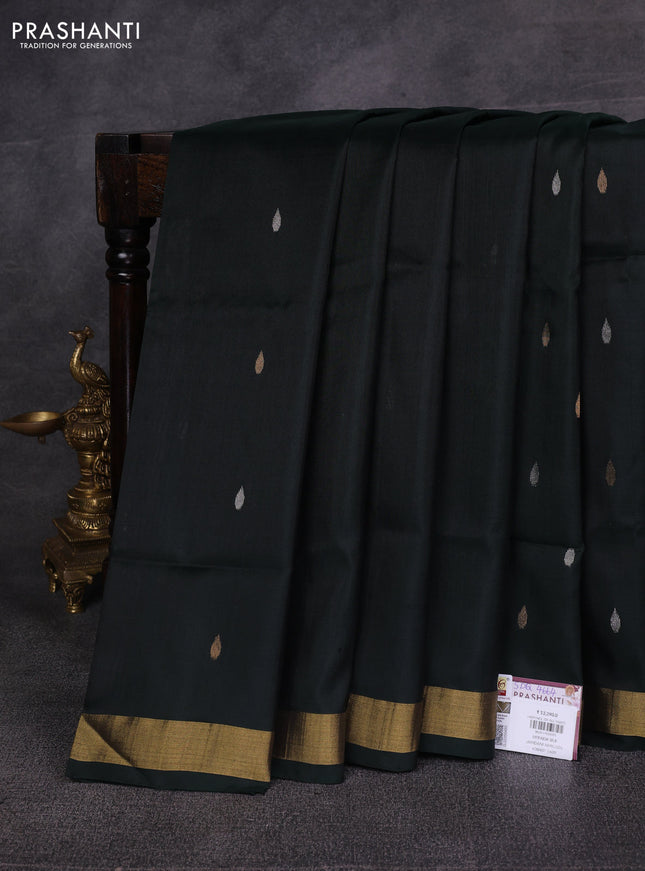 Bottle Green Pure Uppada Silk - Jamdani Design