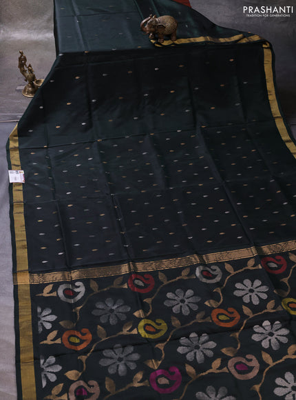 Bottle Green Pure Uppada Silk - Jamdani Design