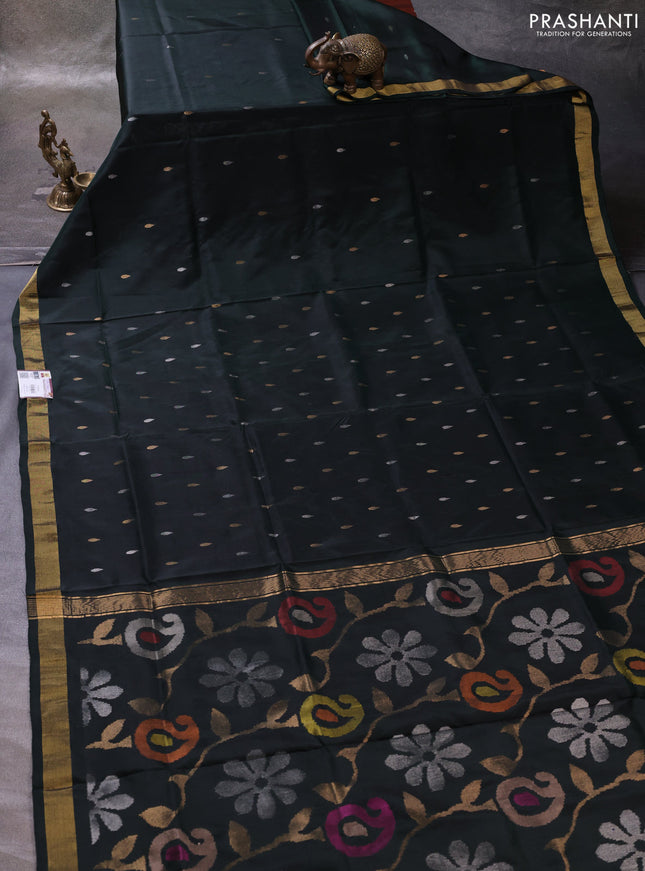 Bottle Green Pure Uppada Silk - Jamdani Design