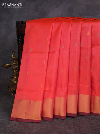 Orange & Coffee Brown Pure Uppada Silk - Jamdani Design