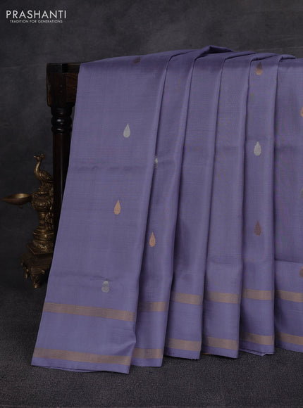 Grey Pure Uppada Silk - With Zari Buttas