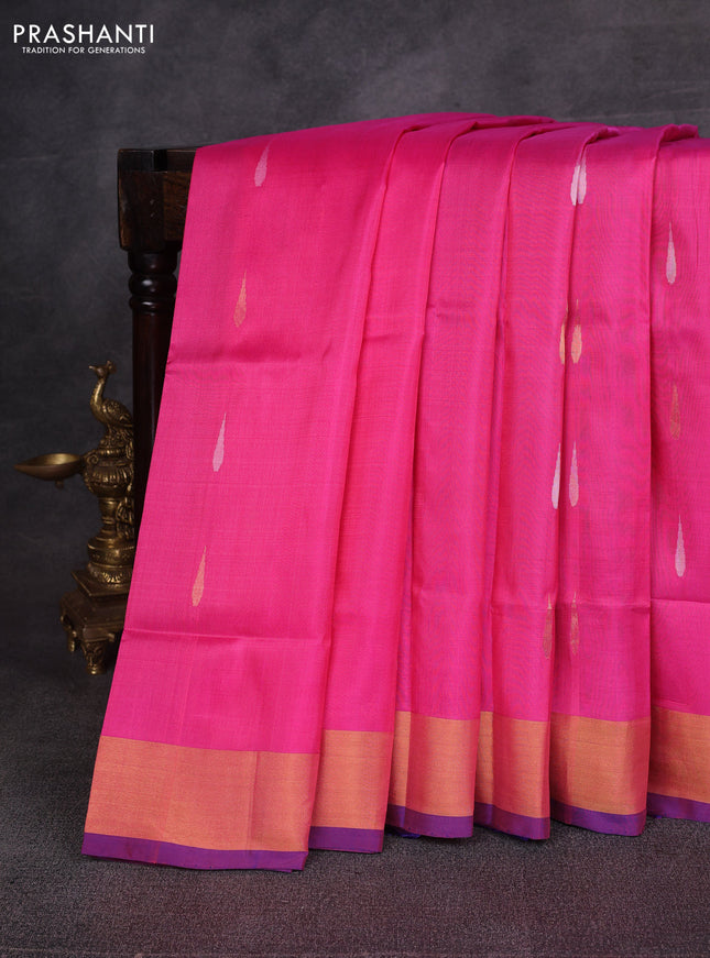 Pink & Violet Pure Uppada Silk - Jamdani Design