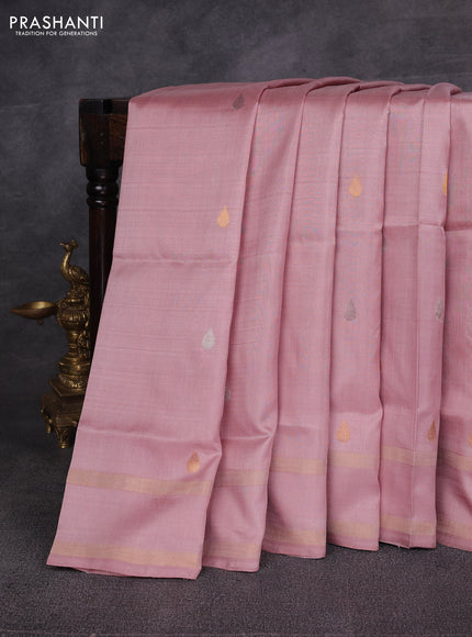 Peach Pure Uppada Silk  -Zari Butta