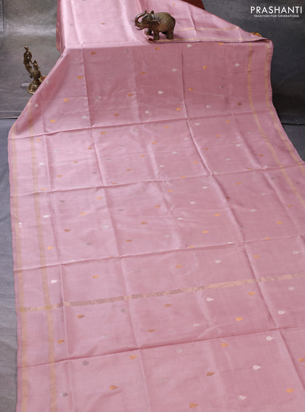 Peach Pure Uppada Silk  -Zari Butta