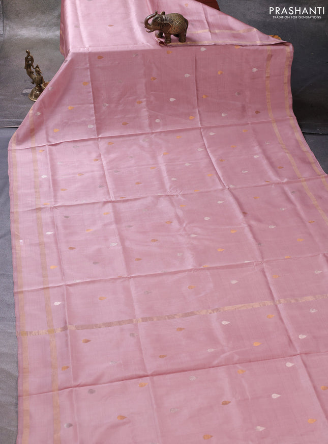 Peach Pure Uppada Silk  -Zari Butta