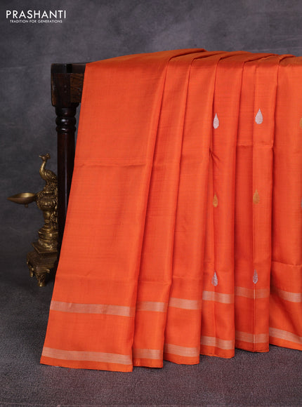 Orange Pure Uppada Silk  -Zari Butta
