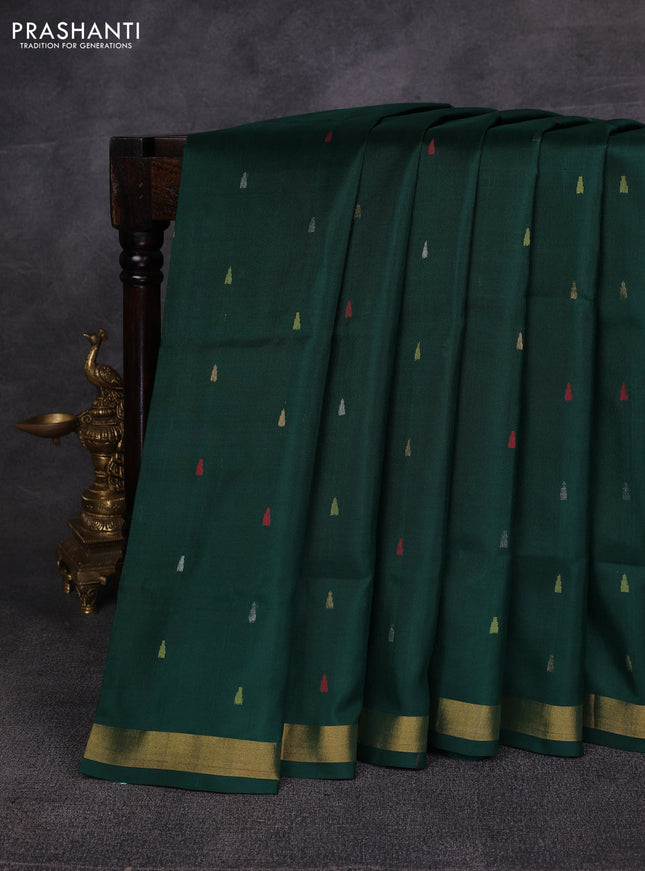 Green Pure Uppada Silk - Jamdani Design