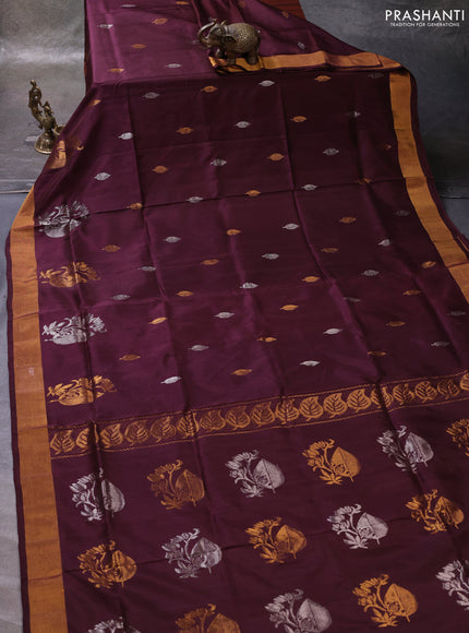 Coffee Brown Pure Uppada Silk  -Zari Butta