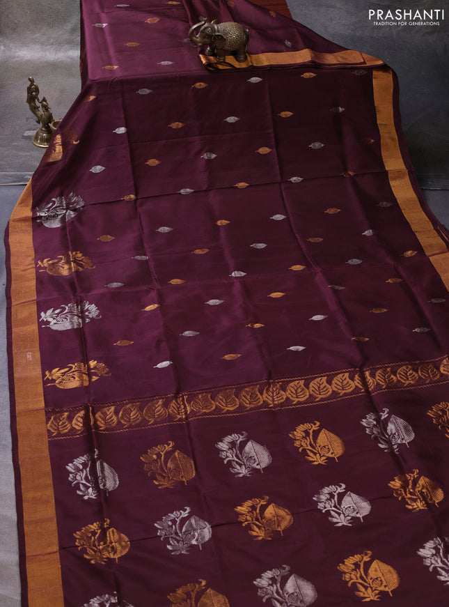 Coffee Brown Pure Uppada Silk  -Zari Butta