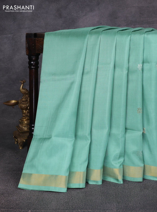 Teal Green Pure Uppada Silk - Jamdani Design