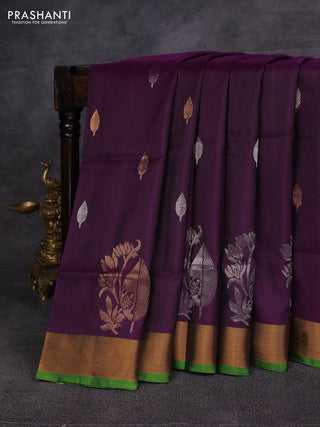 Purple & Green Pure Uppada Silk - Zari Butta