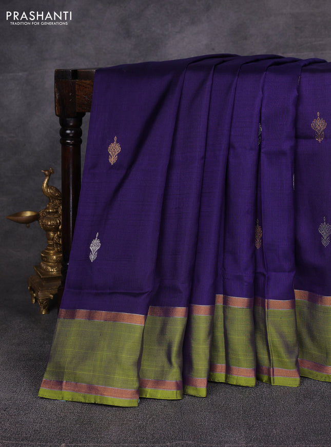 Navy Blue & Green Pure Uppada Silk - Zari Butta