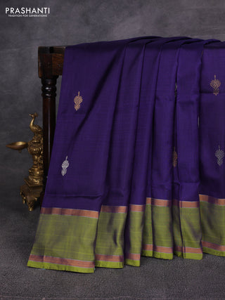 Navy Blue & Green Pure Uppada Silk - Zari Butta