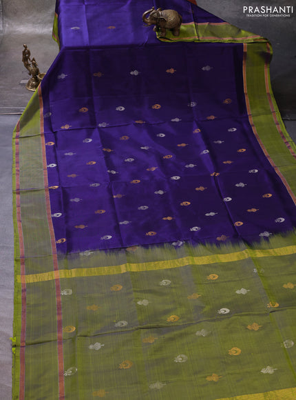 Navy Blue & Green Pure Uppada Silk - Zari Butta