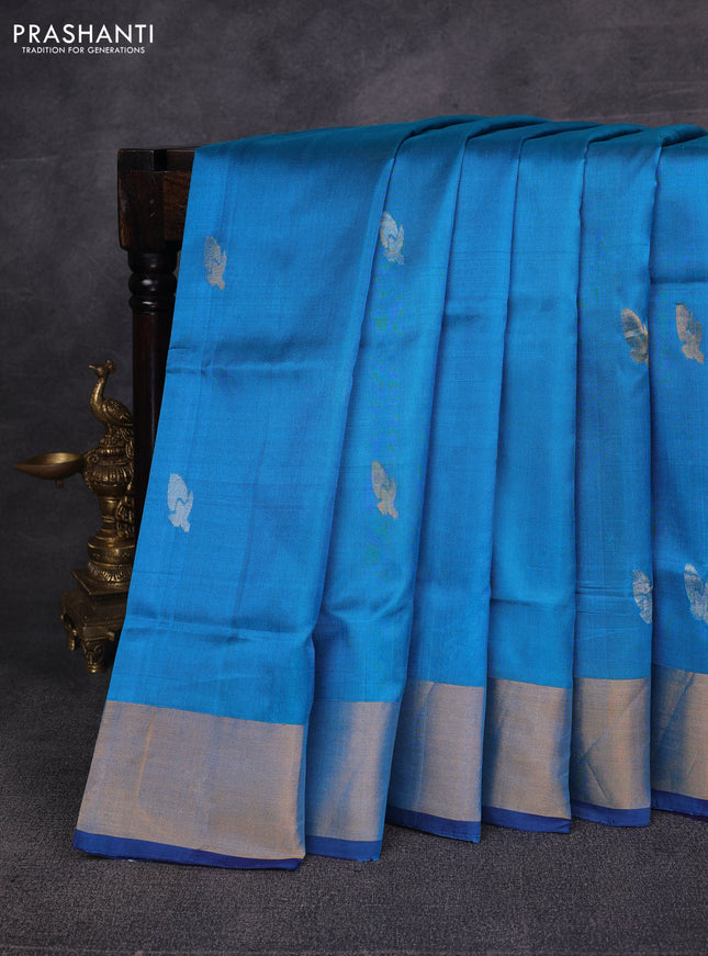Cs Blue & Navy Blue Pure Uppada Silk - Jamdani Design