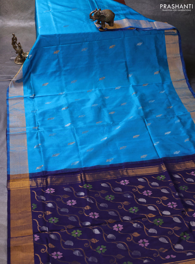 Cs Blue & Navy Blue Pure Uppada Silk - Jamdani Design