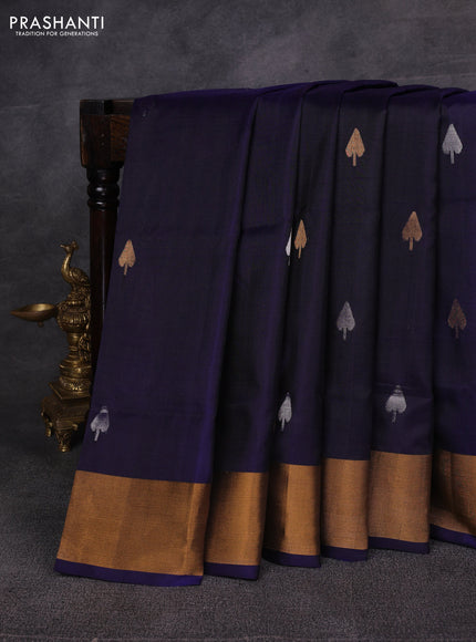 Navy Blue Pure Uppada Silk - Jamdani Design