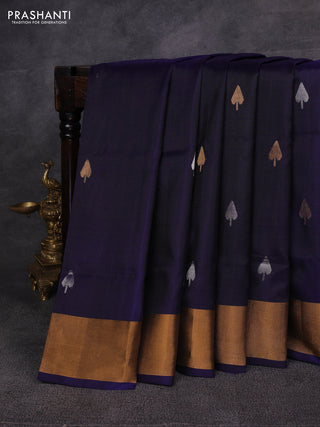 Navy Blue Pure Uppada Silk - Jamdani Design