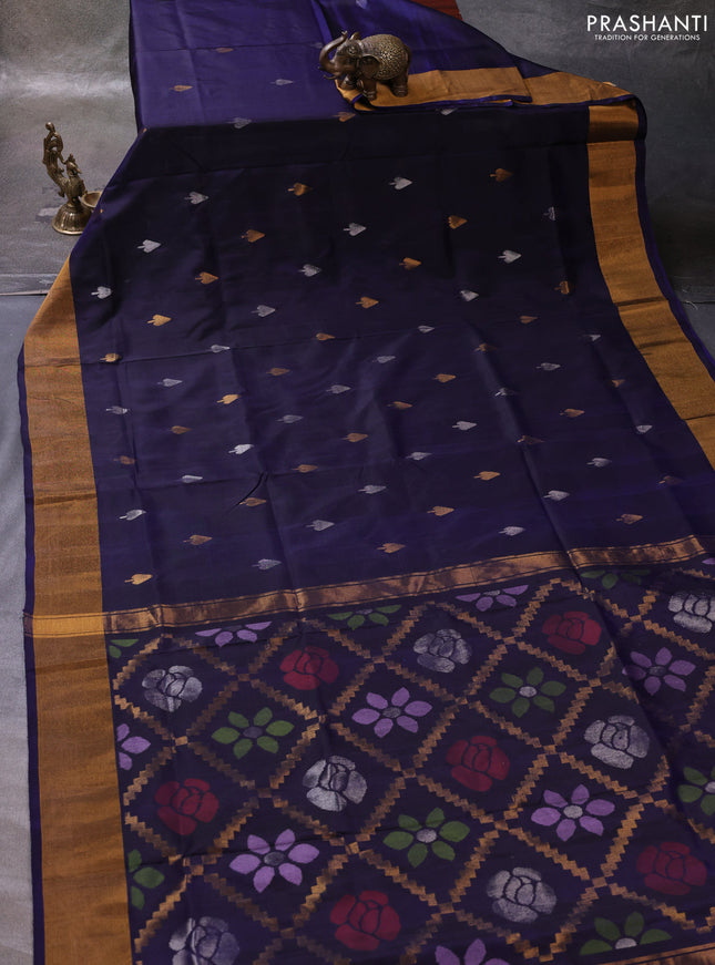 Navy Blue Pure Uppada Silk - Jamdani Design