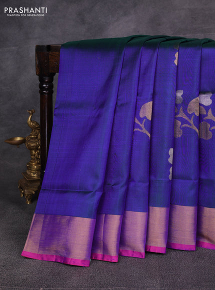Peacock Blue & Pink Pure Uppada Silk - Jamdani Design