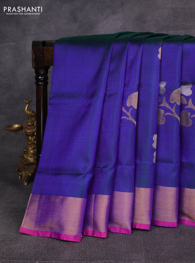 Peacock Blue & Pink Pure Uppada Silk - Jamdani Design