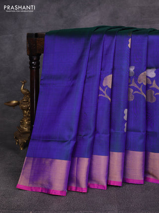 Peacock Blue & Pink Pure Uppada Silk - Jamdani Design