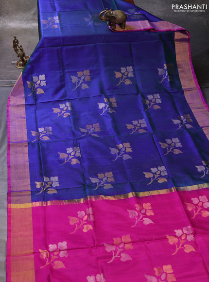Peacock Blue & Pink Pure Uppada Silk - Jamdani Design