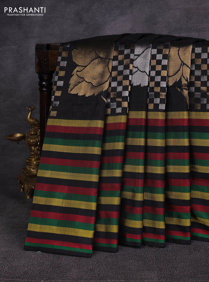 Black Pure Uppada Silk - Jamdani Design