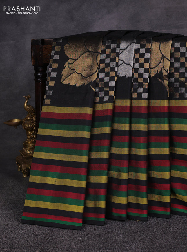 Black Pure Uppada Silk - Jamdani Design