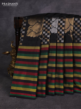 Black Pure Uppada Silk - Jamdani Design