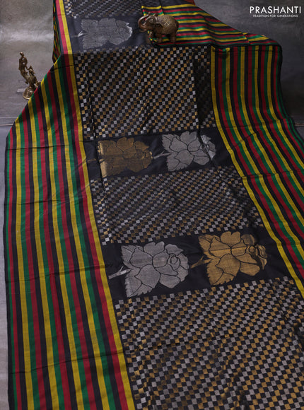 Black Pure Uppada Silk - Jamdani Design