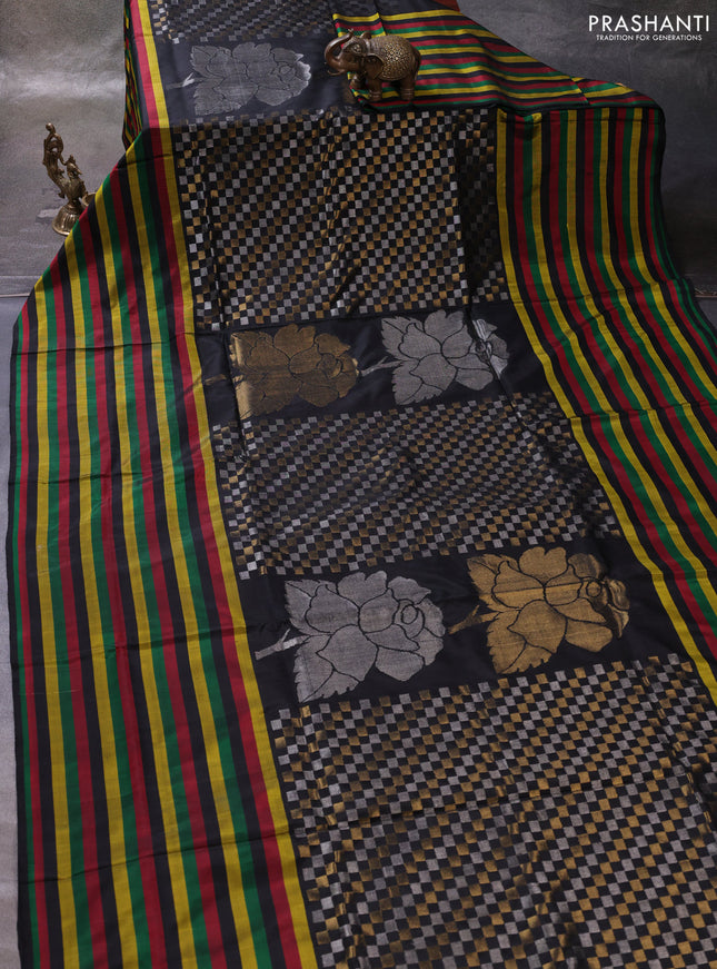 Black Pure Uppada Silk - Jamdani Design
