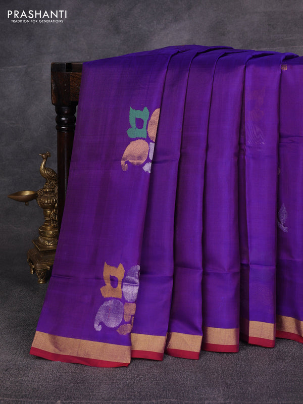 Violet & Maroon Pure Uppada Silk - Jamdani Design