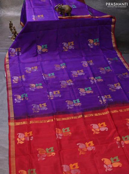 Violet & Maroon Pure Uppada Silk - Jamdani Design