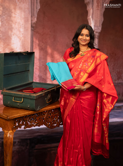 Orange &  Pure Uppada Silk - Zari Butta