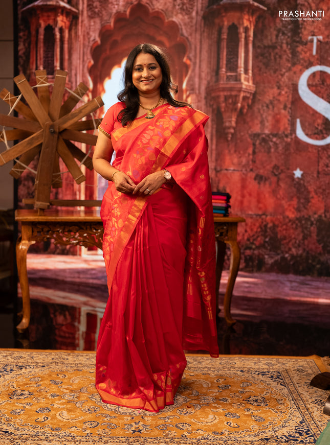 Orange &  Pure Uppada Silk - Zari Butta