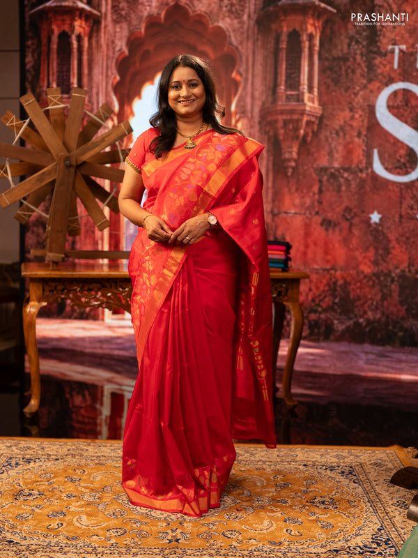 Orange &  Pure Uppada Silk - Zari Butta