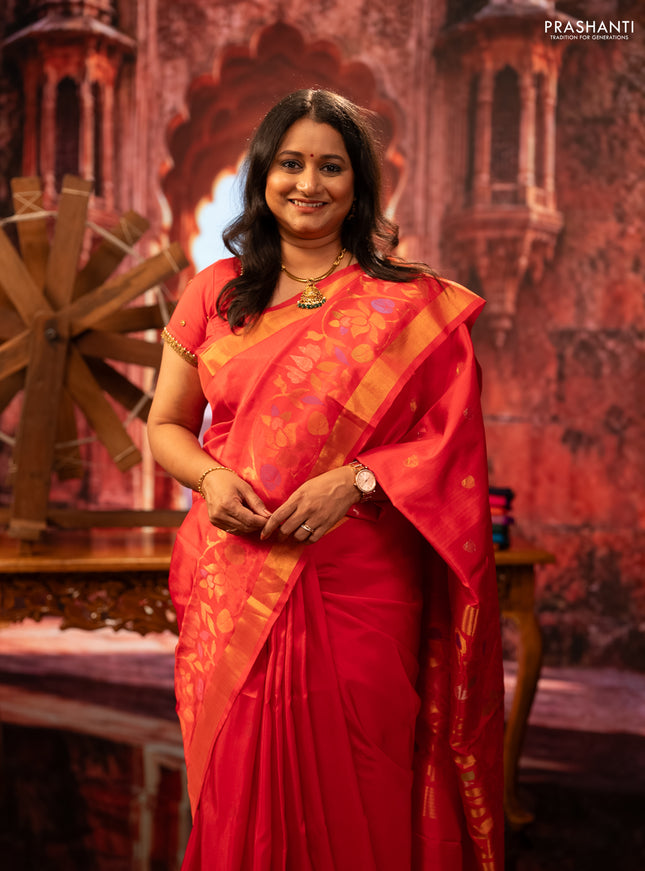 Orange &  Pure Uppada Silk - Zari Butta