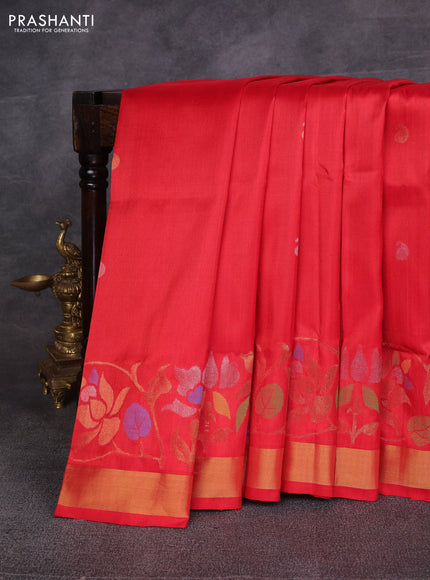 Orange &  Pure Uppada Silk - Zari Butta