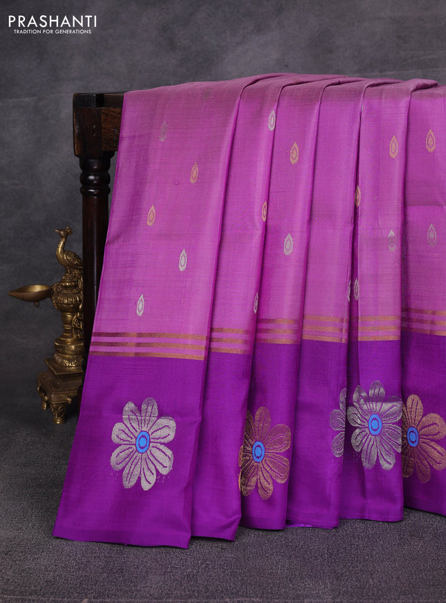 Purple & Violet Pure Uppada Silk - Zari Butta