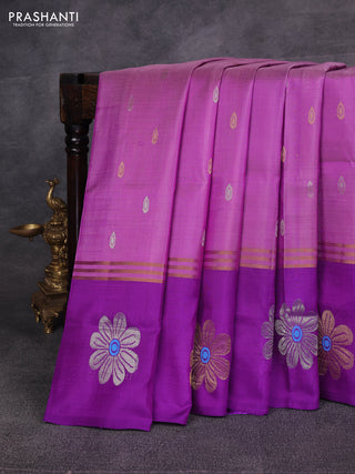 Purple & Violet Pure Uppada Silk - Zari Butta