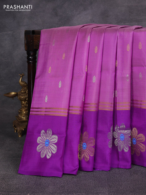 Purple & Violet Pure Uppada Silk - Zari Butta