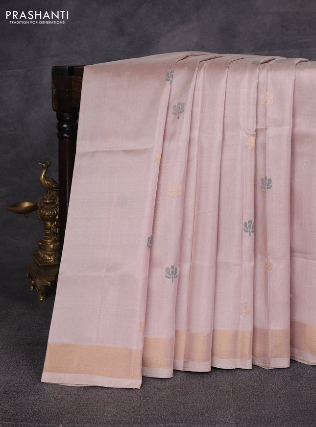 Beige Pure Uppada Silk - Jamdani Design