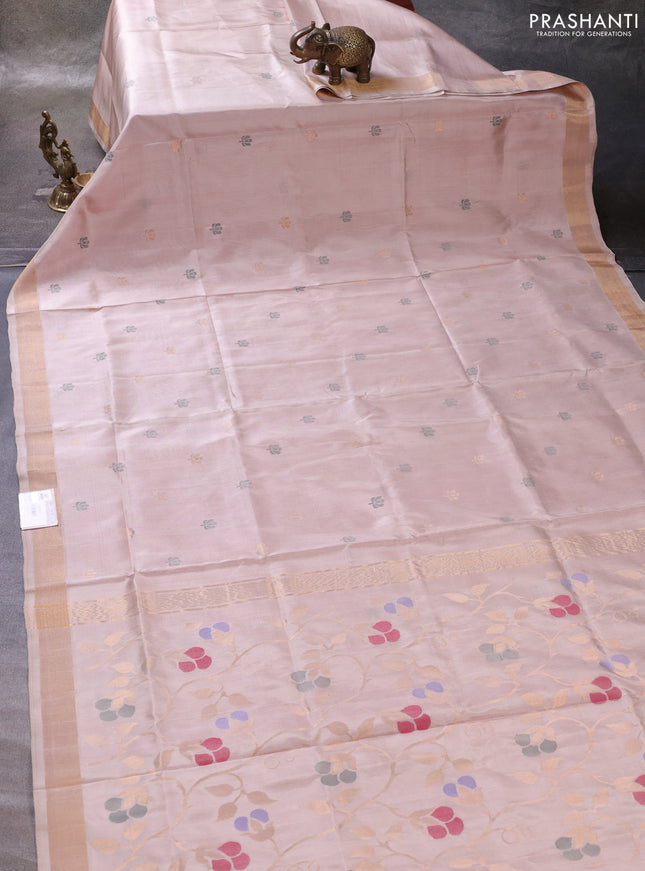 Beige Pure Uppada Silk - Jamdani Design