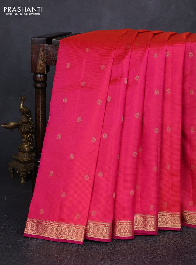 Pure kanchipuram silk saree dual shade of pink and magenta pink with allover zari woven buttas and zari woven border